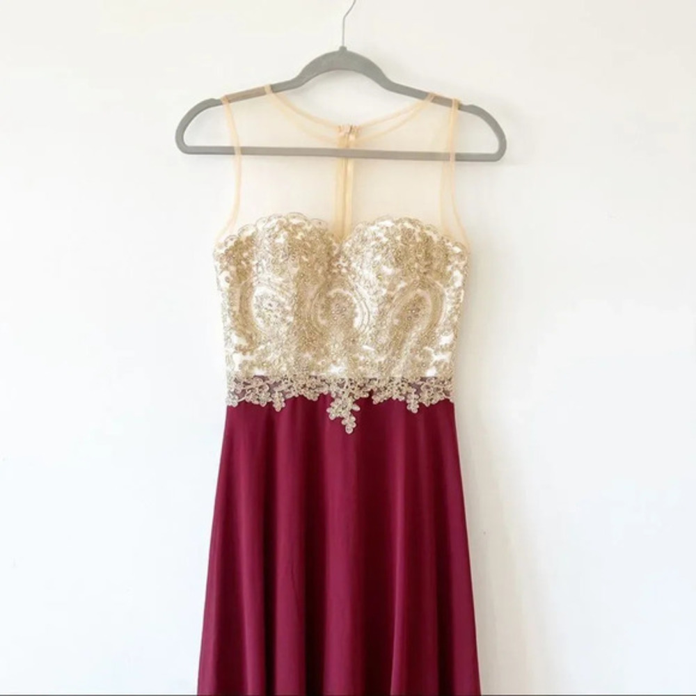 Babyonline D.R.E.S.S. Sequin Rhinestone Insert Floral Embroidered Chiffon Prom S - Picture 3 of 11